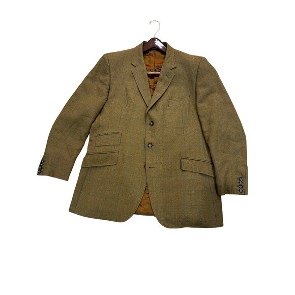 Cordings of Piccadilly Men Window Pane Wool Blazer Jacket 46R Tan Plaid Old Mone - Picture 3 of 16